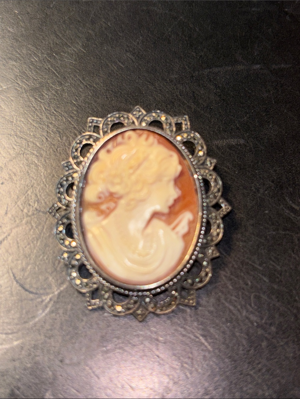 Sterling silver marcasite cameo brooch/pin